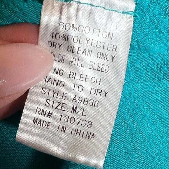 Umgee Turquoise Kimono Open Cardigan with Crochet Trim Size M/L - Picture 7 of 7